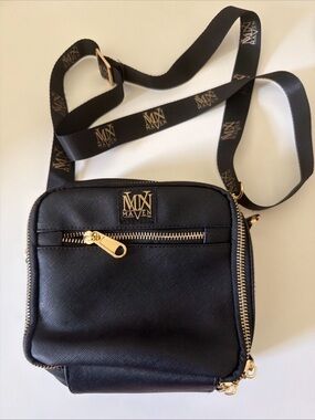 Black Crossbody Bag with Gold Logo and Hardware